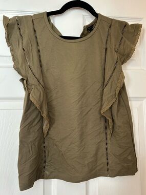 Ann Taylor Olive Ruffle Sleeve Blouse
